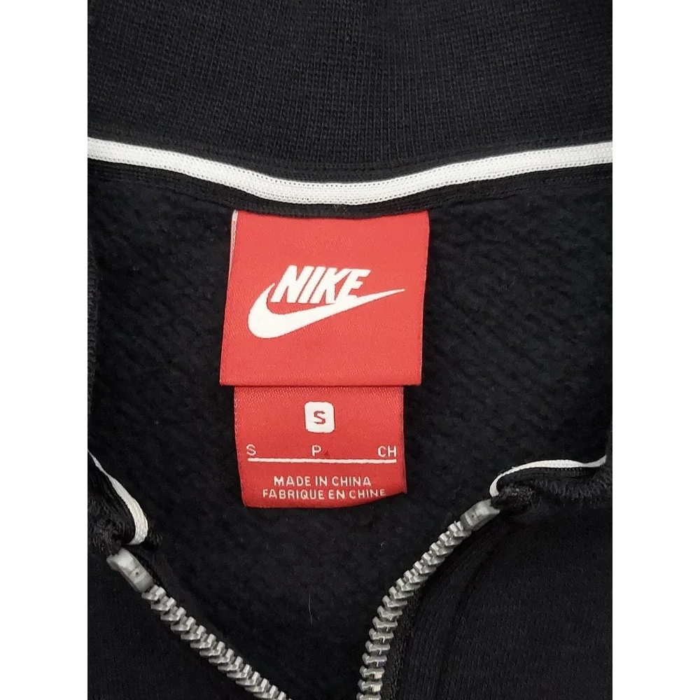 NIKE AIR Jacket Women Small Fleece Black Full Zip Logo Spellout on Back Athletic